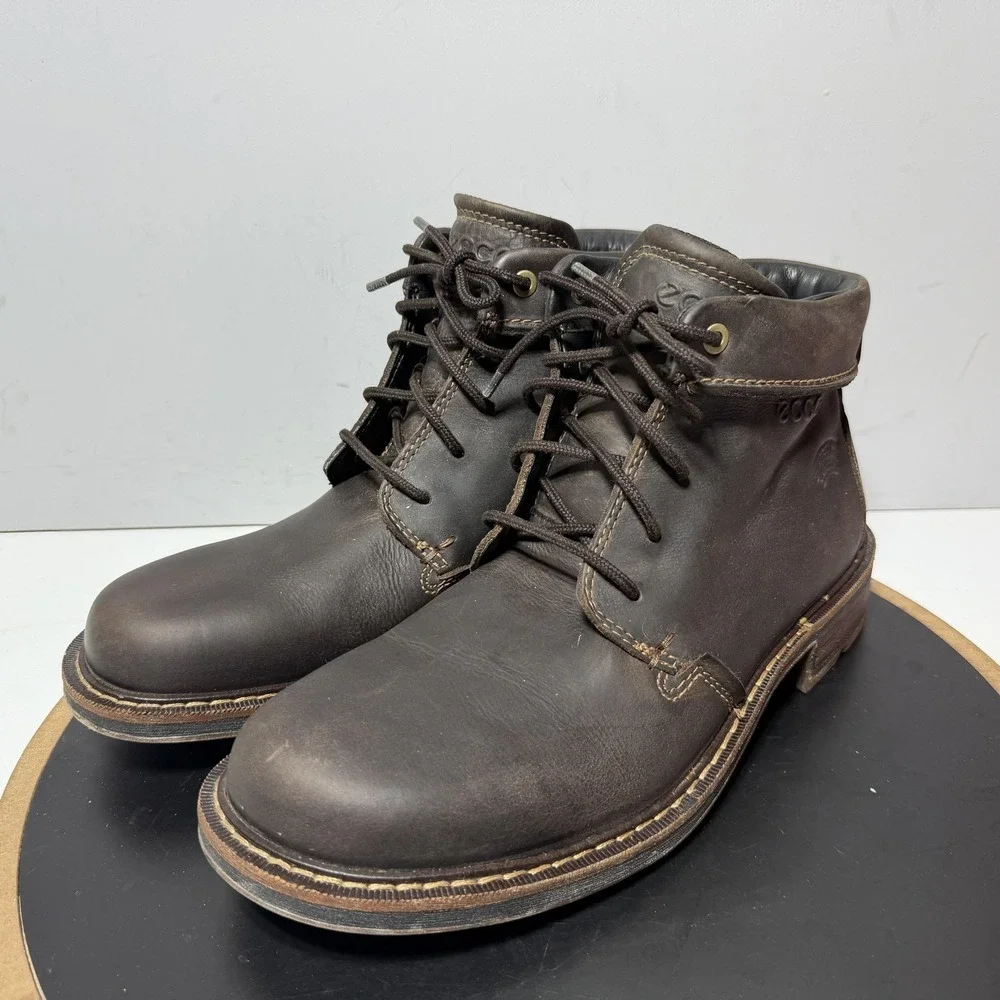 Ecco Boots Mens Size 10 Brown Leather Lace Up Dry Ankle Casual Outdoor